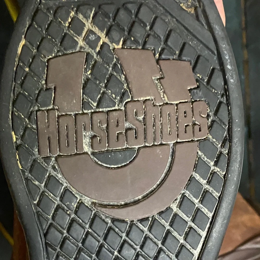 Horse Shoes Brown Leather athletic Roper Boots size 10 - Picture 11 of 13